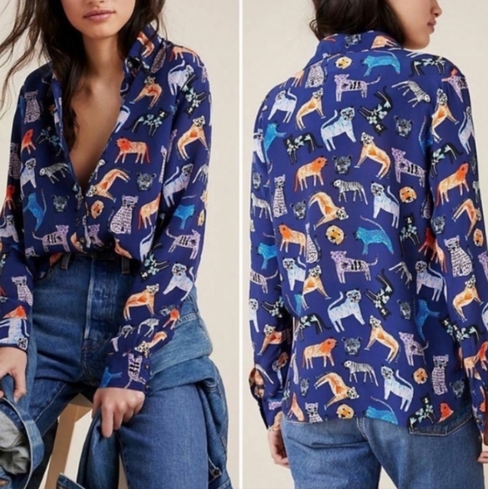 NWOT Carolyn Gavin Jungle Cat Print Tiger Leopard Top 6